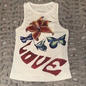 Women’s Y2K Sleeveless Top with Love Print Size S/M